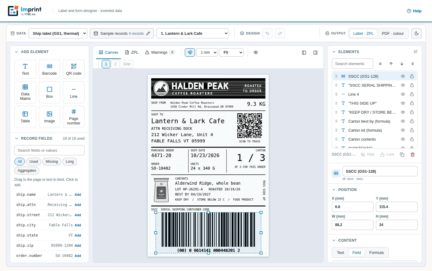Imprint: designing a branded carton label with a barcode