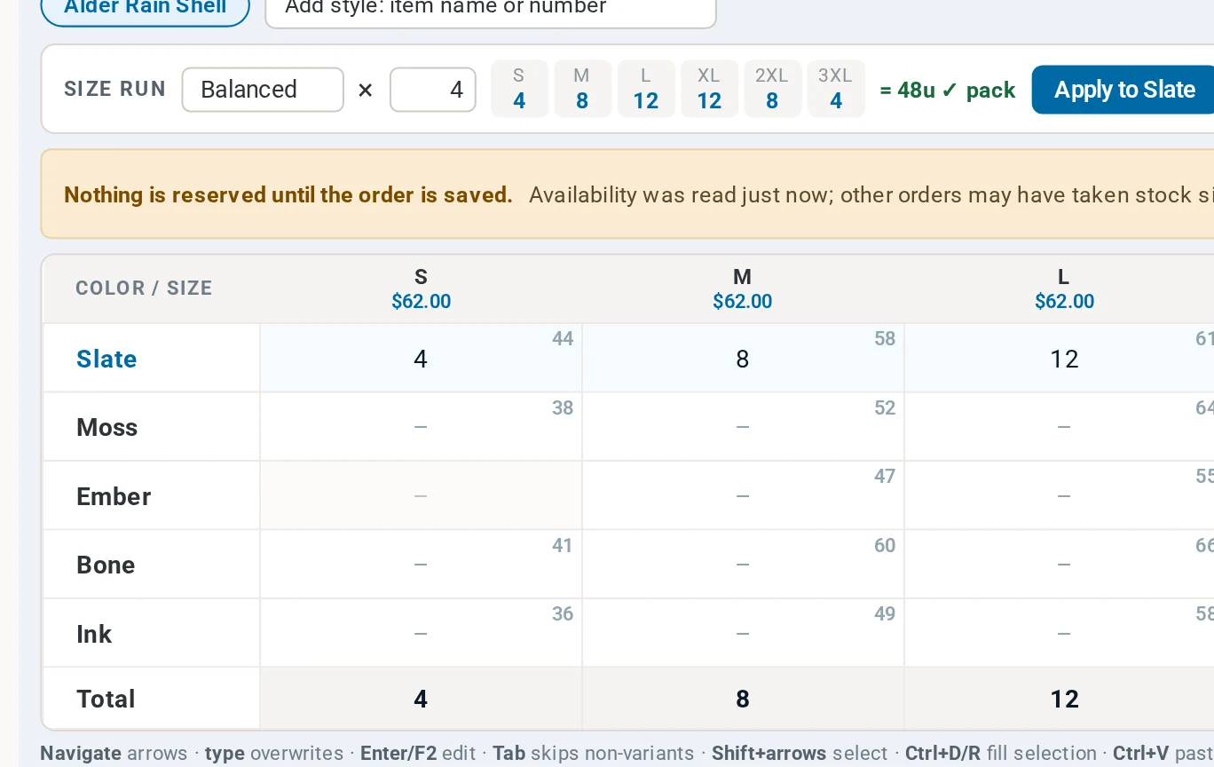 gridline screen from the product demo